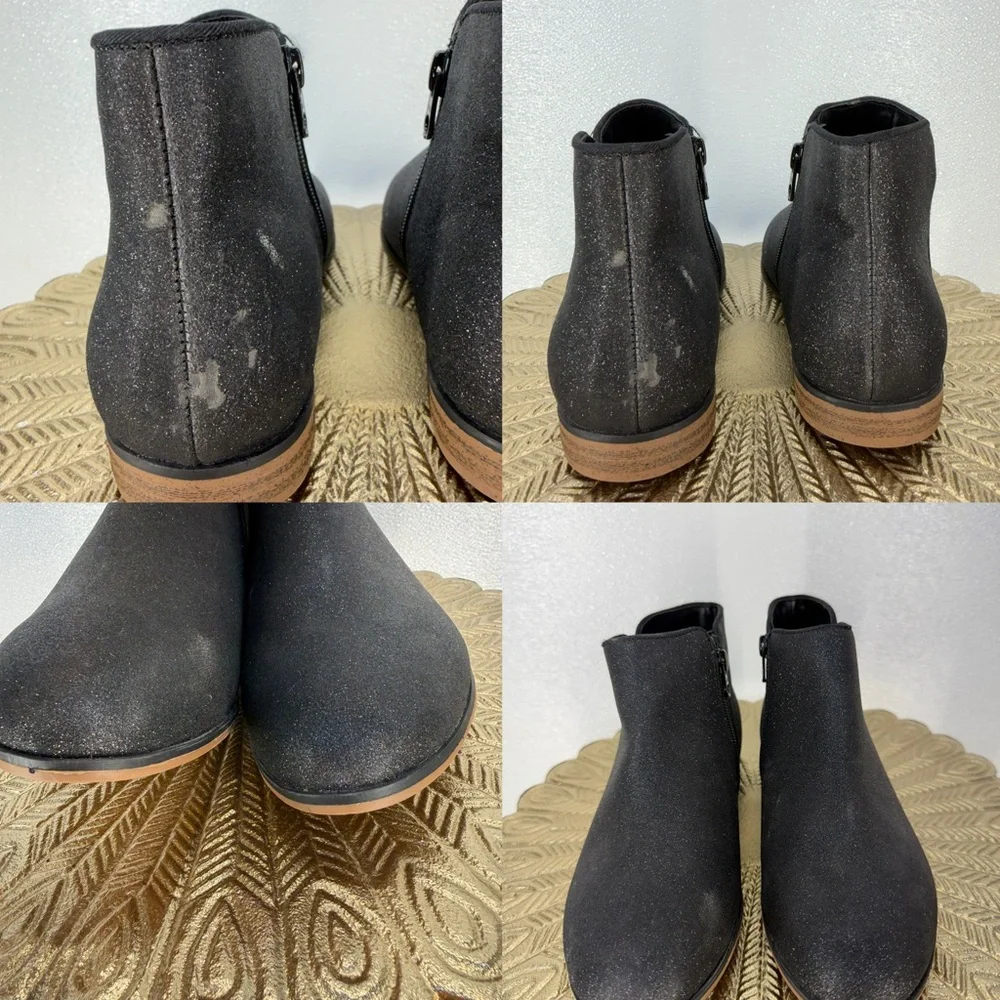 Cat & Jack Girls Black Glitter Ankle Boots‎ Size 4 | Zip Side Sparkle Booties